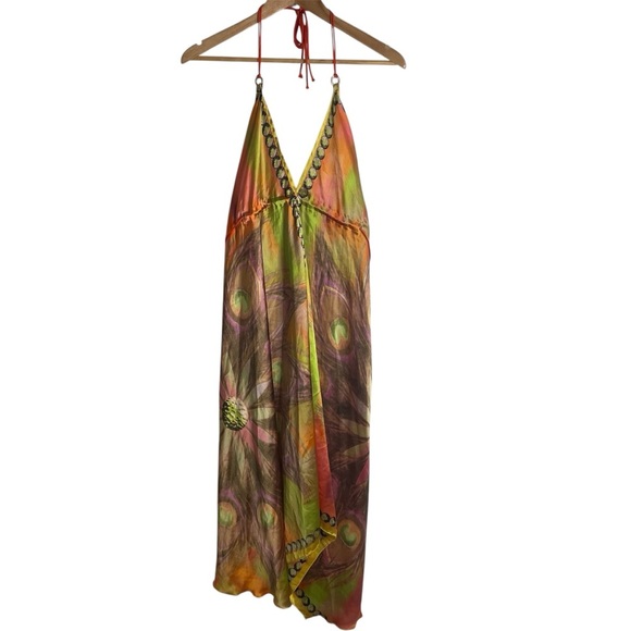 Orange & Green Vibrant Multicolor Halter Maxi Dress One Size festival hippie - Picture 1 of 8